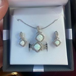 Opal / cubic zirconia jewelry set